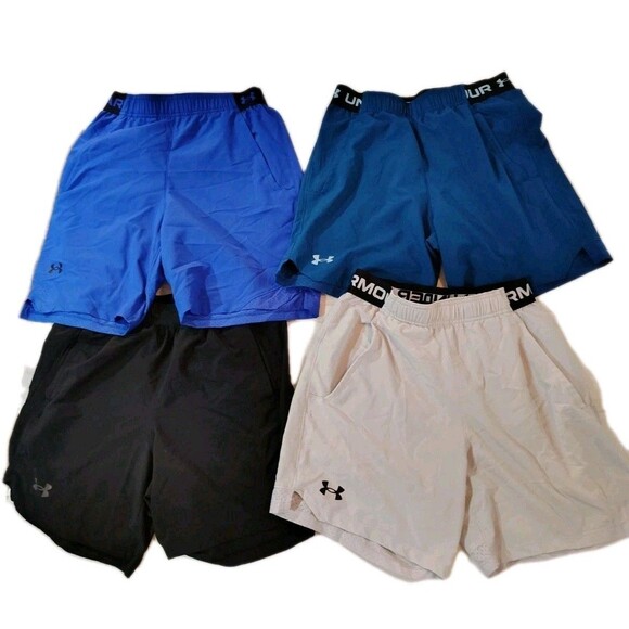 Lot Of 4 Under Armour Fitted Athletic Drawstring Shorts Logo Men's Small Gym - Picture 1 of 11